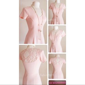 No Boundaries Blush Pink Crochet Back Skater Dress